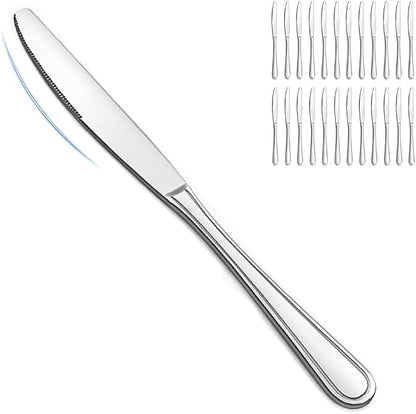 BEWOS 24-Piece Dinner Knives, 8.9-Inch Dinner Knife Set, Butter Knife, Food by BEWOS