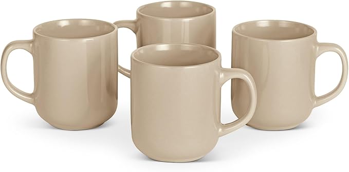 Amazon Basics Stoneware Coffee Mugs, 16 oz, 4-Piece Set, Gloss-Glazed, by AmazonBasics