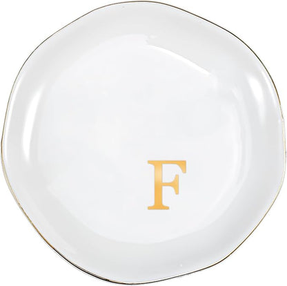 ProCase Ceramic Jewelry Tray, Initial Ring Dish Trinket Plate Engagement Gift, Small Personalized Monogram Ring Bowl for Wedding, White Decorative Jewelry Holder for Women Vanity -Letter F