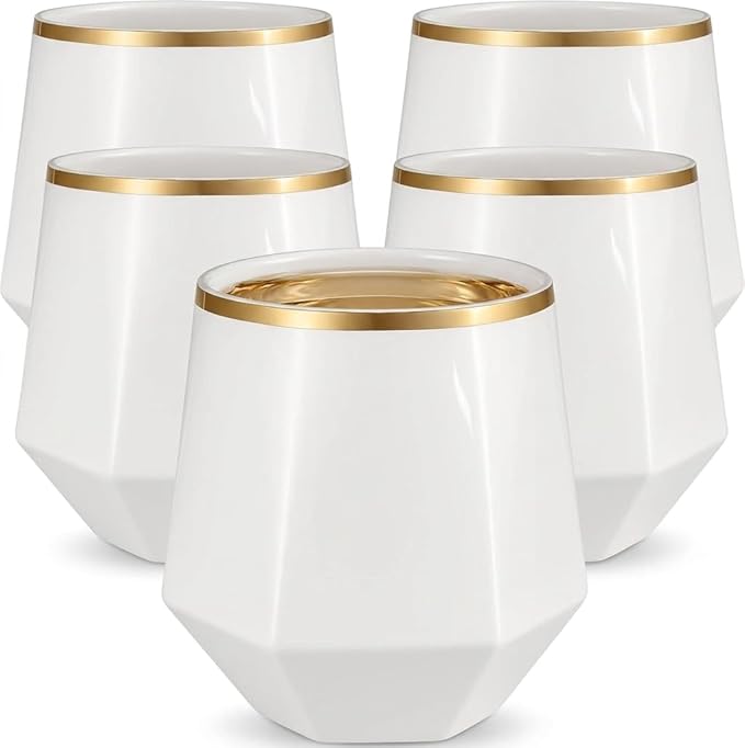 Oojami 40 Pack Disposable Plastic Wine Glasses Gold Rim 12 Oz | Diamond by Oojami