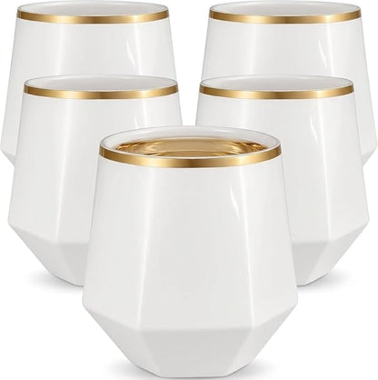 Oojami 40 Pack Disposable Plastic Wine Glasses Gold Rim 12 Oz | Diamond by Oojami