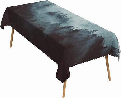 52x70 Inch Nature Rectangular Tablecloth Misty Forest Mountain Table Cloth Waterproof Durable Table Cover for Holiday Picnic Dinner BBQ Decor