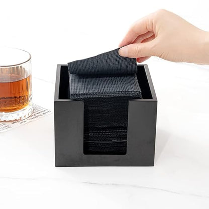 Restaurantware Black Bamboo Napkin Holder Bundle of 2 Square Organizer 5.5 x 5.5 x 4 Inches Cocktail Caddy Durable Open-Top Tray Black