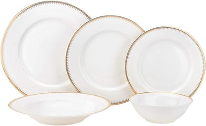 EURO Porcelain 20-pc. Dinner Set Service for 4, 24K Gold-plated Luxury Bone China Tableware ("Amanda" 5669-20G)