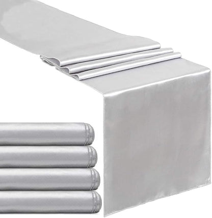 5 Pcs Silver Satin Table Runners 12x108 inch Bright Satin Silk Fabric | Smooth by B-COOL