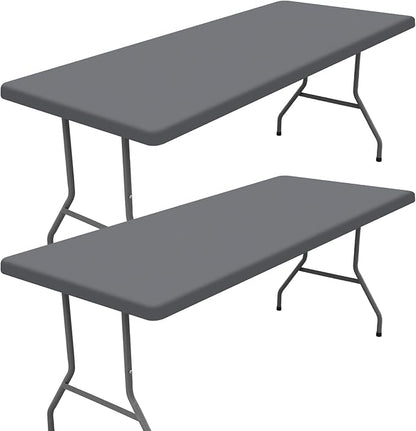 Spandex 5 Foot Rectangle Table Cloth 2 Pack, Elastic Fitted Tablecloths for Picnic, Stretch Washable Patio Table Cover for Outdoor, Camping, Banquet and Parties (Grey, 36"x60")