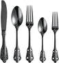 Black Silverware Set for 14 Premium 18/10 Stainless Steel Flatware Set Palace Style 70 Piece Cutlery Tableware Utensils Embossed Decorative Handle Knives Forks and Spoons for Home Christmas Wedding