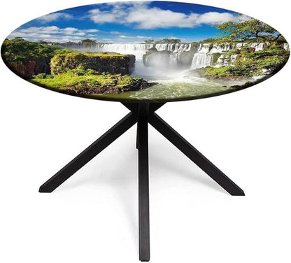 Round Edge Closing Tablecloth, Landscape Elastic Edged Tablecloth, Majestic Waterfall River Argentinean Falls Natural, Fit Round Tables 56inch Diameter, for Indoor Outdoor Fits, Multi