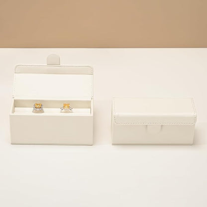 Oirlv Travel Rings Storage Box in Off-White, Minimalist Leather & Velvet Portable Organizer Case, Compact Jewelry Holder for Neutral Style, Business Travel & Daily Essentials (Scandinavian Design)