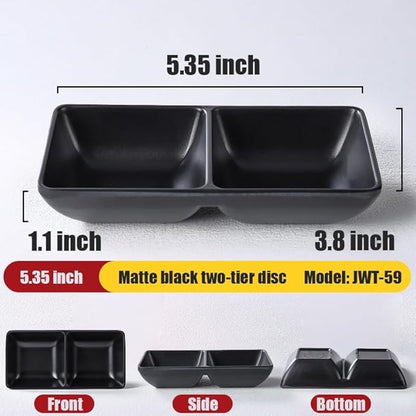 6 Pcs Dual Dipping Sauce Bowls Soy Sauce Dish Bowls Two Compartments Party Trays Divided Fondue Plates for Restaurant Kitchen Sushi Soy