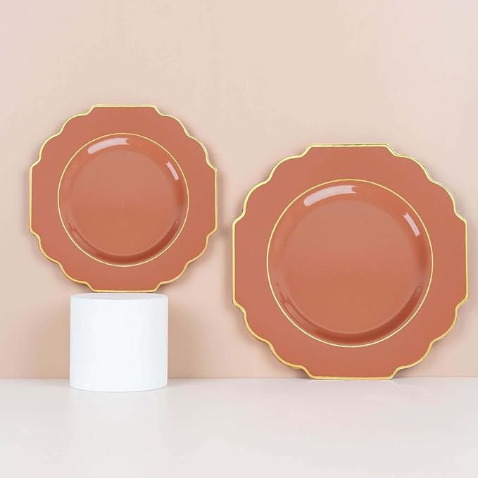 Terracotta Hard Plastic Dinner Plates, 50 Pack 11" Disposable Round Baroque - Image 7