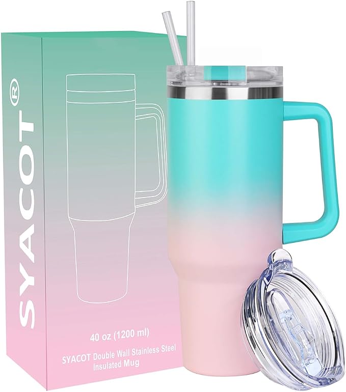 SYACOT 40 oz Tumbler with Handle and Straw Stainless Steel Insulated Tumbler by SYACOT
