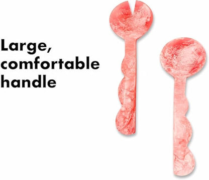 SS Craft Marbled Resin Salad Server Set – Lightweight Serving Spoon & Fork - Image 7