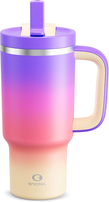32 oz Tumbler with Handle and Straw: Stainless Steel Insulated Tumbler Keeps by ENCOOL
