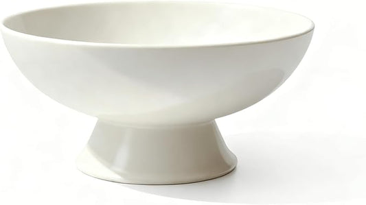 White Pedestal Decorative Bowl - 8" Minimalist Decorative Fruit Bowl for Kitchen Counter, Entryway,Multi-Purpose Centerpiece bowl for Bread, Snacks, Candy, Perfect for Housewarming &Wedding Gift