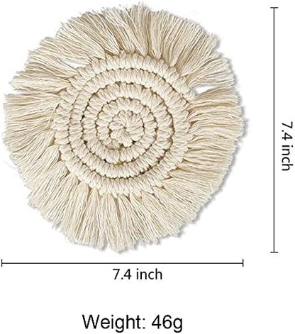 Boho Coasters Set of 2, Elegant Woven Cotton Drink Coasters, Handmade Macrame - Image 5
