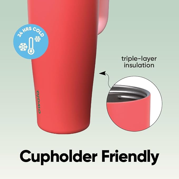 Owala FreeSip Tumbler Stainless Steel Water Bottle 40 oz Strawberry Fields | - Image 4