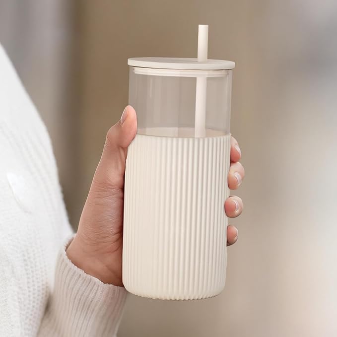 SANDJEST Glass Tumbler with Straw and Lid, Glass Water Bottle with Silicone - Image 6