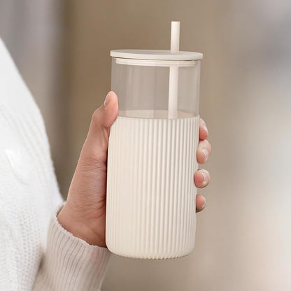 SANDJEST Glass Tumbler with Straw and Lid, Glass Water Bottle with Silicone - Image 6