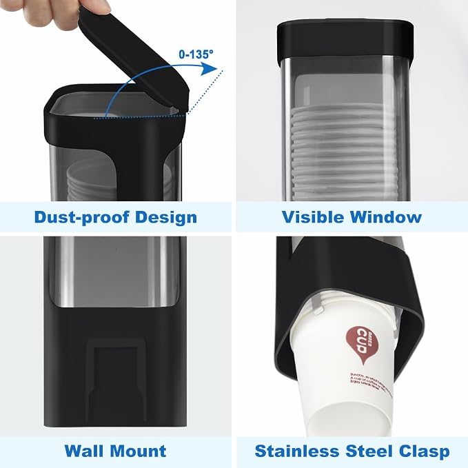 Cup Dispenser, Wall Mount Water Cooler Cups Holder Fit 3-5oz Cup | Fit Paper & - Image 4