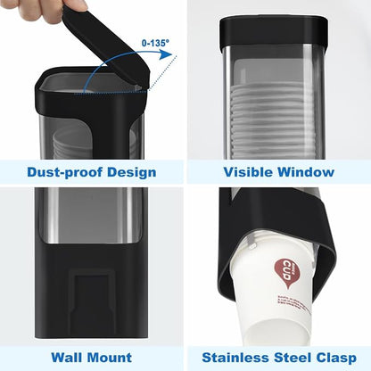 Cup Dispenser, Wall Mount Water Cooler Cups Holder Fit 3-5oz Cup | Fit Paper & - Image 4