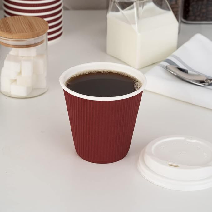 Restaurantware Ripple Wall Coffee Cups 500 Count 8 Ounce Insulated Crimson - Image 8