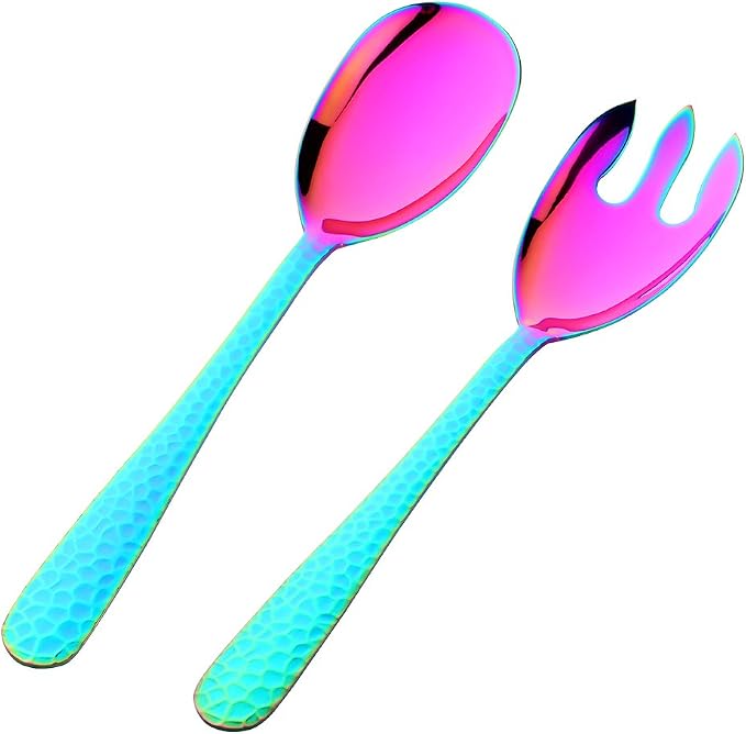 Salad Spoon and Fork Set, 12 Inch Stainless Steel Rainbow Salad Server by Unknown