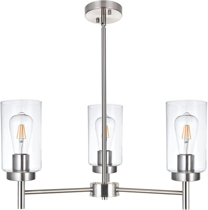 VINLUZ 3 Lights Modern Chandeliers Metal Light Fixtures Ceiling Brushed Nickel Industrial Pendant Lighting for Dinging Room Living Room Kitchen Bedroom Hallway