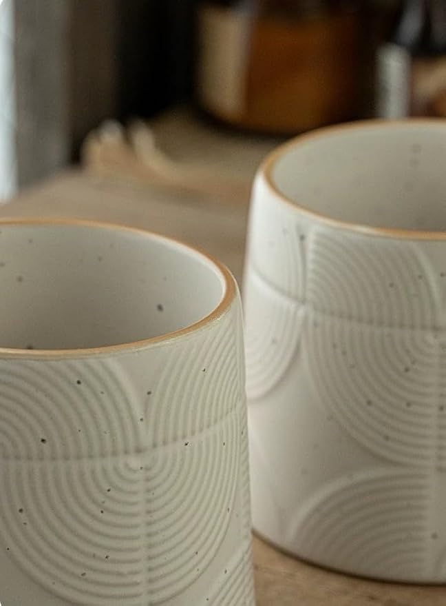 Minimalist Embossed Speckled Ceramic Coffee Mug, 14oz Large Capacity, - Image 9