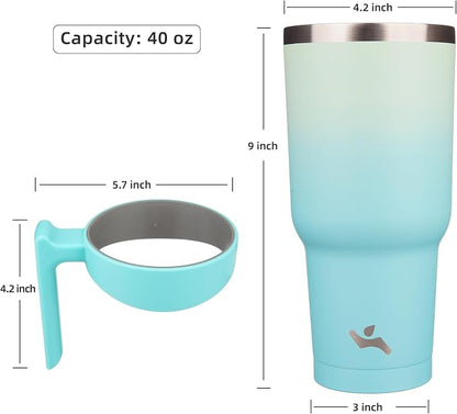 Konokyo 40 oz Tumbler with Handle and Straw, Insulated Travel Mug | Mint; - Image 4