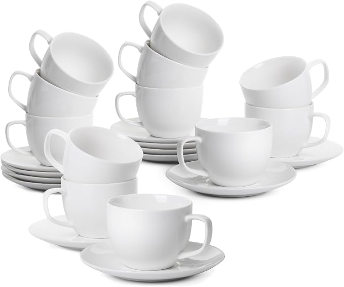 BTaT- Cappuccino Cups with Saucers 8 oz, Au Lait, Flat White, Dishwasher by BrewToATea