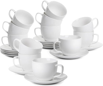 BTaT- Cappuccino Cups with Saucers 8 oz, Au Lait, Flat White, Dishwasher by BrewToATea