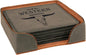 Custom Engraved Coasters | Personalized Leather Coaster | Set of 6 | Drink Coasters with Holder | Laser Engraved | Tabletop Protection | Gift for Couples (Square 4" x 4", Gray w/Black)