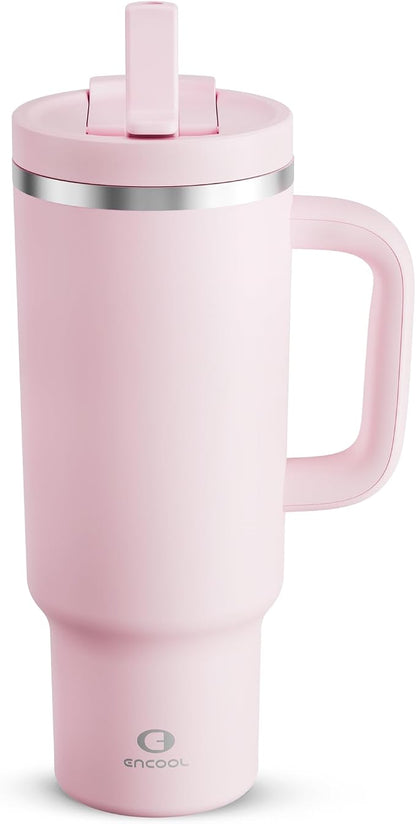 ENCOOL 40 oz Tumbler with Handle and Straw: Stainless Steel Insulated Tumbler by ENCOOL