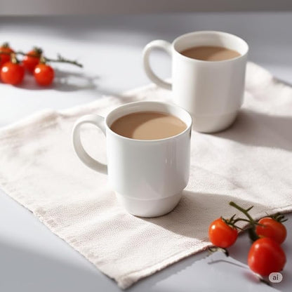 Stackable Porcelain Coffee Mug Set of 4 – 16oz Large Handle, Space-Saving - Image 9