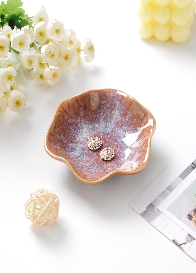 Lotus Leaf Shape Ring Holder Dish, Small Key Bowl, Ceramic Trinket Tray Jewelry - Image 3