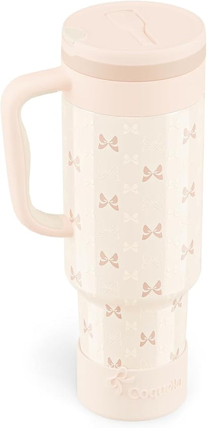 40 oz Insulated Tumbler with Handle and Push-Button Straw Lid, Stainless Steel by Coquella