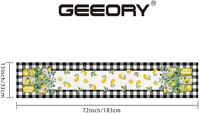 Black Buffalo Check Summer Table Runner 72 Inch, Lemon Vase Spring Farmhouse - Image 6