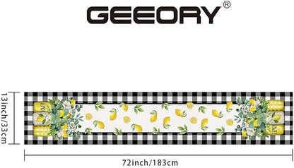 Black Buffalo Check Summer Table Runner 72 Inch, Lemon Vase Spring Farmhouse - Image 6