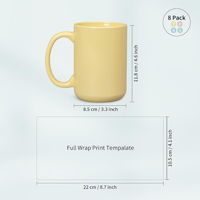 PYD Life 8 Pack Sublimation Mugs 15 OZ Mixed Macaron Colors Ceramic Cups | - Image 7