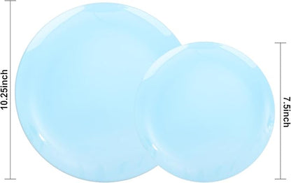 KIRE 60PCS Blue Plastic Plates Disposable - Heavy Duty Light Blue Plates Include 30Pcs 10.25” Dinner Plates and 30Pcs 7.5” for Dessert/Salad in Baby Shower/Picnic