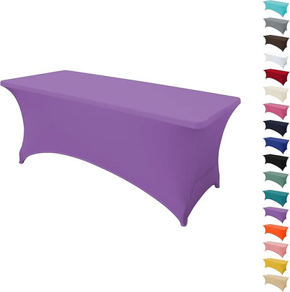 4FT Table Cloth for Rectangular Fitted Events Stretch Light Purple Table Covers Washable Spandex Tablecloth Protector for Party, Wedding, Cocktail, Banquet, Festival