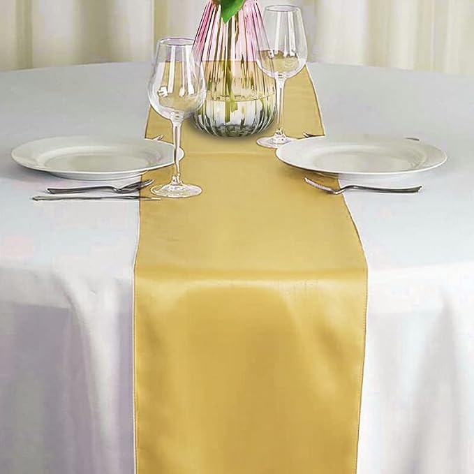 12 Pack Gold Table Runners, Satin Table Runner 12x108 Inches Long, Silk and - Image 2
