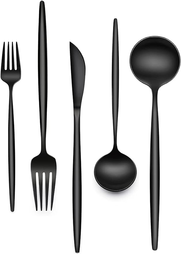 60-Piece 12 Setting Black Silverware, Food-Grade Stainless Steel Flatware by EWFEN