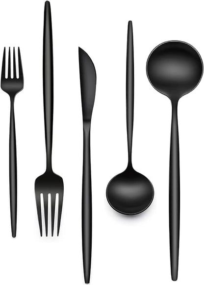 60-Piece 12 Setting Black Silverware, Food-Grade Stainless Steel Flatware by EWFEN