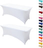2Pack 8FT Table Cloth for Rectangular Fitted Events Stretch White Table Covers Washable Spandex Tablecloth Protector for Party, Wedding, Cocktail, Banquet, Festival