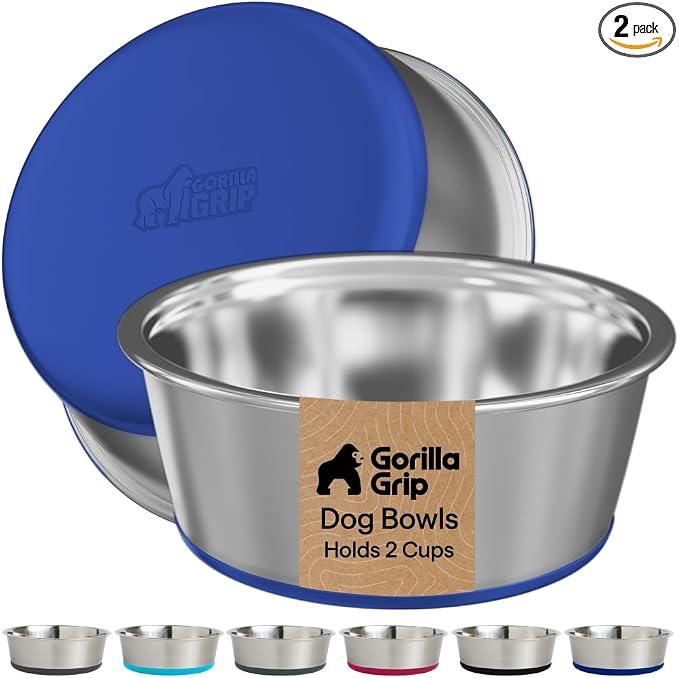 GORILLA GRIP Dog Bowls, Food Grade 304 Stainless Steel, Holds 2 Cups Each Food by Unknown