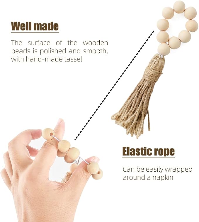 Wood Beads Napkin Rings Natural Wooden Holders - Image 6