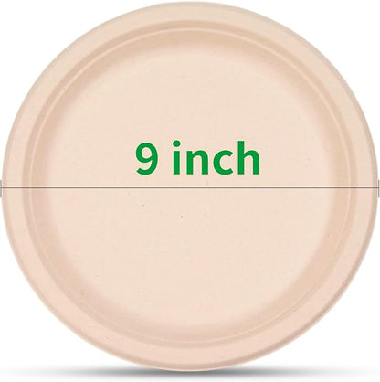 RACETOP Compostable Paper Plates 9 Inch [150 Pack], Disposable Biodegradable Heavy Duty Paper Plates, Made of Natural Sugarcane Fibers, Unbleached Brown, Round