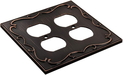 Henne Bery French Cabriole Decorative Wall Plate Switch Plate Outlet Cover (Double Duplex, Aged Bronze)